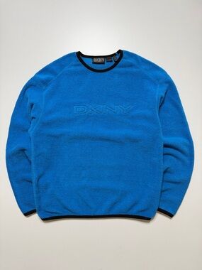 Vintage DKNY Fleece Pullover Crewneck Sweatshirt Mens Small Blue